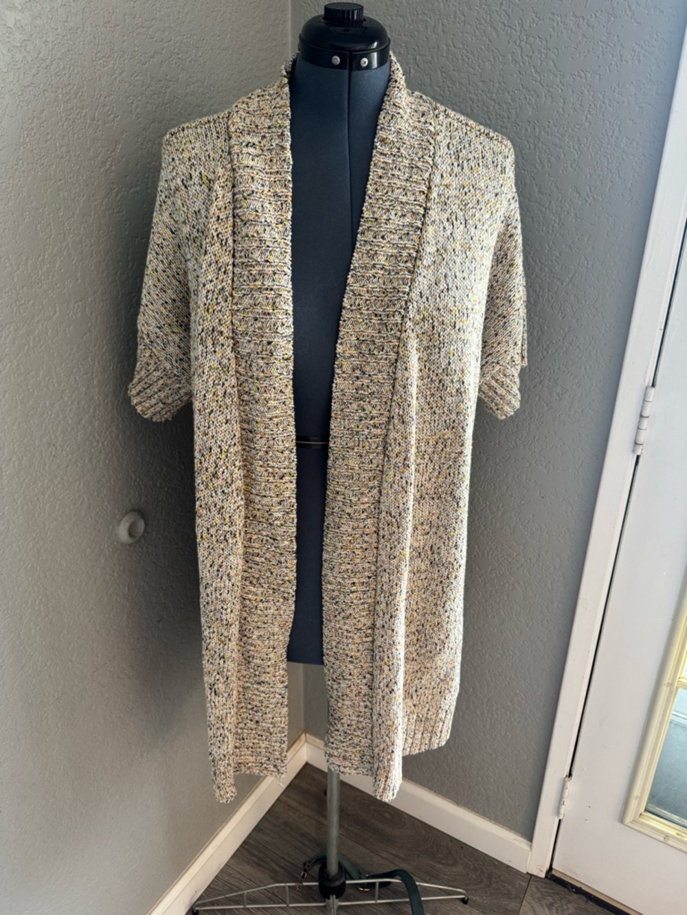Cream Speckled Knit Sweater Short Sleeve Cardigan